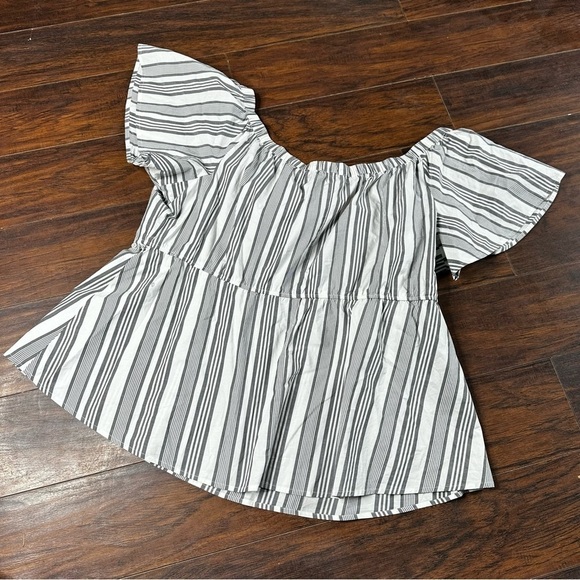 Lane Bryant Striped Off Shoulder Peplum Top - Picture 1 of 5